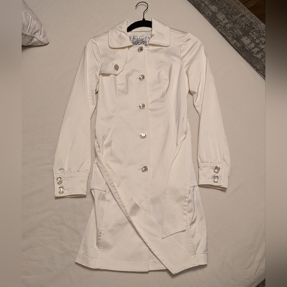Guess White Coat With Gold Jewel Buttons
